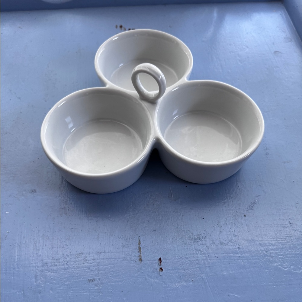 Vintage 90s Pier One Wavy White Triple Section Serving Dish